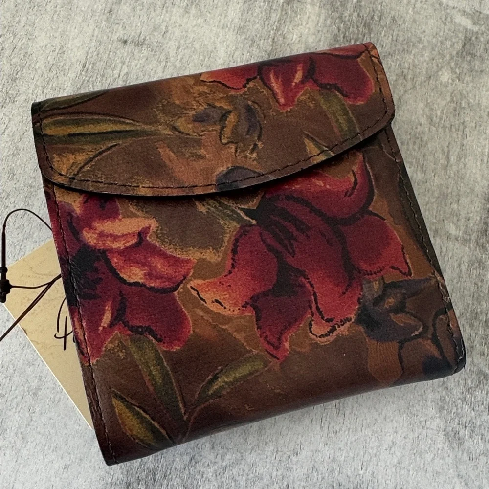 PATRICIA NASH Reiti Bi-Fold Leather RFID Wallet Floral Sienna Sunset Red Brown